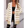 imagePRETTYGARDEN Womens Winter Striped Cardigan Sweaters Long Sleeve Button Down Open Front Chunky Knit Oversized Sweater CoatStriped Khaki White