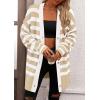 imagePRETTYGARDEN Womens Winter Striped Cardigan Sweaters Long Sleeve Button Down Open Front Chunky Knit Oversized Sweater CoatStriped Khaki White