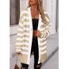 imagePRETTYGARDEN Womens Winter Striped Cardigan Sweaters Long Sleeve Button Down Open Front Chunky Knit Oversized Sweater CoatStriped Khaki White
