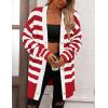 imagePRETTYGARDEN Womens Winter Striped Cardigan Sweaters Long Sleeve Button Down Open Front Chunky Knit Oversized Sweater CoatStriped Red White