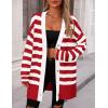 imagePRETTYGARDEN Womens Winter Striped Cardigan Sweaters Long Sleeve Button Down Open Front Chunky Knit Oversized Sweater CoatStriped Red White