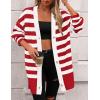 imagePRETTYGARDEN Womens Winter Striped Cardigan Sweaters Long Sleeve Button Down Open Front Chunky Knit Oversized Sweater CoatStriped Red White