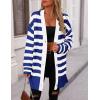 imagePRETTYGARDEN Womens Winter Striped Cardigan Sweaters Long Sleeve Button Down Open Front Chunky Knit Oversized Sweater CoatStriped Royal Blue White