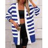 imagePRETTYGARDEN Womens Winter Striped Cardigan Sweaters Long Sleeve Button Down Open Front Chunky Knit Oversized Sweater CoatStriped Royal Blue White