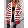 imagePRETTYGARDEN Womens Winter Striped Cardigan Sweaters Long Sleeve Button Down Open Front Chunky Knit Oversized Sweater CoatStriped Rust Red White