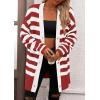 imagePRETTYGARDEN Womens Winter Striped Cardigan Sweaters Long Sleeve Button Down Open Front Chunky Knit Oversized Sweater CoatStriped Rust Red White