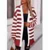 imagePRETTYGARDEN Womens Winter Striped Cardigan Sweaters Long Sleeve Button Down Open Front Chunky Knit Oversized Sweater CoatStriped Rust Red White
