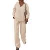 imagePRETTYGARDEN Casual Winter Two Piece Sets for Women 2025 V Neck Sweatshirt Loose Wide Leg Pants Tracksuit Knit Fall OutfitsBeige
