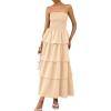 imagePRETTYGARDEN Maxi Dresses for Women 2025 Summer Off Shoulder Smocked Tiered Ruffle Long Flowy Wedding Guest DressApricot