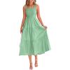 imagePRETTYGARDEN Midi Dress for Women 2025 Summer Smocked Ruffle A Line Long Flowy Dresses Cute Sleeveless Beach SundressBean Green