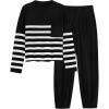 imagePRETTYGARDEN Two Piece Sets for Women 2025 Pullover Sweater High Waisted Sweatpants Tracksuit Lounge Set Fall Winter OutfitsStriped Black