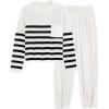 imagePRETTYGARDEN Two Piece Sets for Women 2025 Pullover Sweater High Waisted Sweatpants Tracksuit Lounge Set Fall Winter OutfitsStriped White