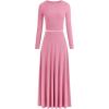 imagePRETTYGARDEN Women Fall Spring 2 Piece Outfits Dressy Casual Ribbed Knit Long Sleeve Crop Top Maxi Flowy Skirts Matching SetsPink