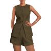 imagePRETTYGARDEN Womens 2 Piece Sets 2025 Summer Trendy Button Down Suit Vest Tops High Waisted Shorts Business Casual OutfitsArmy Green