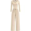 imagePRETTYGARDEN Womens 2025 Fall Trendy 2 Piece Outfits Lounge Sets Long Sleeve Top Henley Shirts Wide Leg Pants Travel ClothesBeige