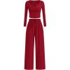 imagePRETTYGARDEN Womens 2025 Fall Trendy 2 Piece Outfits Lounge Sets Long Sleeve Top Henley Shirts Wide Leg Pants Travel ClothesRed