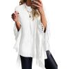 imagePRETTYGARDEN Womens 2025 Fall Winter Poncho Sweaters Trendy Chunky Knit Fringe Shawls Wraps Pullover Tops Holiday OutfitsWhite