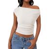 imagePRETTYGARDEN Womens 2025 Summer Off The Shoulder Crop Cute Tops Sleeveless One Shoulder Ruched Y2K Going Out Tank TopWhite