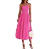 imagePRETTYGARDEN Womens 2025 Summer Strapless Tube Midi Dress Smocked A Line Bubble Long Flowy Casual Elegant Party DressesRose Red