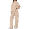 imagePRETTYGARDEN Womens Casual Two Piece Sets Fall 2025 Outfits Quarter Zip Sweatshirts Straight Leg Pants Sweatsuits TracksuitBeige