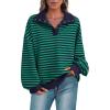 imagePRETTYGARDEN Womens Oversized Striped Sweatshirts Spring Fall Trendy Casual Long Sleeve Button Up Tops Shirt Preppy ClothesStriped Navy Green