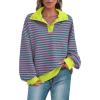 imagePRETTYGARDEN Womens Oversized Striped Sweatshirts Spring Fall Trendy Casual Long Sleeve Button Up Tops Shirt Preppy ClothesStriped Pink Green