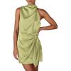 imagePRETTYGARDEN Womens Short Formal Satin Dress Summer Sleeveless Mock Neck Tie Waist Cocktail Party DressesTender Green