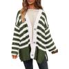 imagePRETTYGARDEN Womens Winter Striped Cardigan Sweaters Long Sleeve Button Down Open Front Chunky Knit Oversized Sweater CoatStriped Army Green White