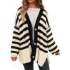imagePRETTYGARDEN Womens Winter Striped Cardigan Sweaters Long Sleeve Button Down Open Front Chunky Knit Oversized Sweater CoatStriped Beige Black