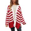 imagePRETTYGARDEN Womens Winter Striped Cardigan Sweaters Long Sleeve Button Down Open Front Chunky Knit Oversized Sweater CoatStriped Red White