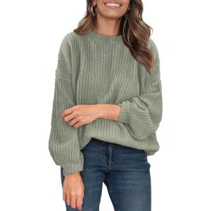 imagePRETTYGARDEN Fall Sweaters for Women 2025 Fashion Long Sleeve Casual Ribbed Knit Winter Clothes Pullover Jumper TopsBean Green