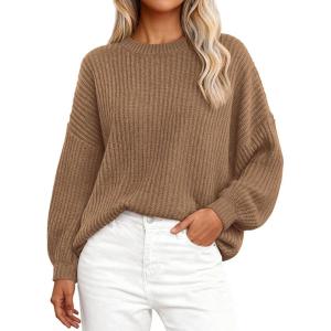 imagePRETTYGARDEN Fall Sweaters for Women 2025 Fashion Long Sleeve Casual Ribbed Knit Winter Clothes Pullover Jumper TopsCamel