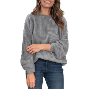 imagePRETTYGARDEN Fall Sweaters for Women 2025 Fashion Long Sleeve Casual Ribbed Knit Winter Clothes Pullover Jumper TopsGrey