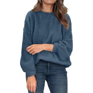 imagePRETTYGARDEN Fall Sweaters for Women 2025 Fashion Long Sleeve Casual Ribbed Knit Winter Clothes Pullover Jumper TopsGrey Blue