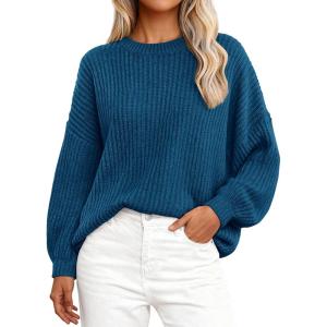 imagePRETTYGARDEN Fall Sweaters for Women 2025 Fashion Long Sleeve Casual Ribbed Knit Winter Clothes Pullover Jumper TopsLake Blue