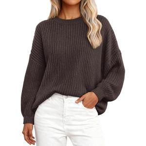 imagePRETTYGARDEN Fall Sweaters for Women 2025 Fashion Long Sleeve Casual Ribbed Knit Winter Clothes Pullover Jumper TopsLight Brown