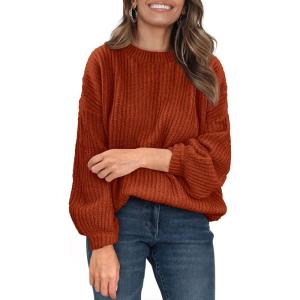imagePRETTYGARDEN Fall Sweaters for Women 2025 Fashion Long Sleeve Casual Ribbed Knit Winter Clothes Pullover Jumper TopsRust Red