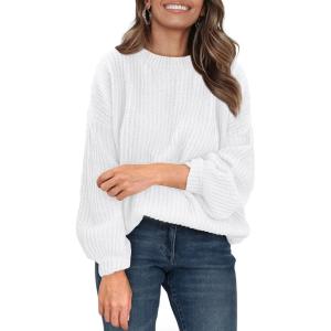 imagePRETTYGARDEN Fall Sweaters for Women 2025 Fashion Long Sleeve Casual Ribbed Knit Winter Clothes Pullover Jumper TopsWhite