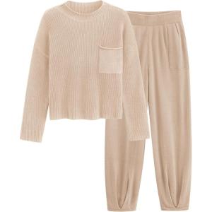 imagePRETTYGARDEN Two Piece Sets for Women 2025 Pullover Sweater High Waisted Sweatpants Tracksuit Lounge Set Fall Winter OutfitsLight Khaki