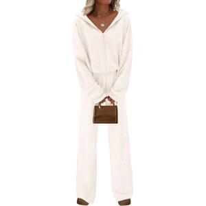 imagePRETTYGARDEN Womens 2 Piece Fall Lounge Sets 2025 Zip Up Hoodie Wide Leg Pants Tracksuit Matching Travel Outfits ClothesWhite