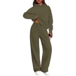 imagePRETTYGARDEN Womens 2 Piece Outfits Fall Sweatsuits Oversized Hoodies Wide Leg Sweatpants Tracksuits Lounge Matching SetsArmy Green