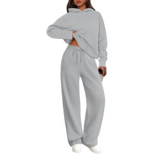 imagePRETTYGARDEN Womens 2 Piece Outfits Fall Sweatsuits Oversized Hoodies Wide Leg Sweatpants Tracksuits Lounge Matching SetsGrey