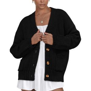 imagePRETTYGARDEN Womens 2025 Fall Cardigan Sweaters Long Sleeve Open Front Button Up V Neck Knit Winter Fashion ClothesBlack