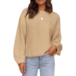 imagePRETTYGARDEN Womens Fall Sweaters 2025 Casual Loose Crewneck Ribbed Long Sleeve Top Knit Pullover SweaterApricot