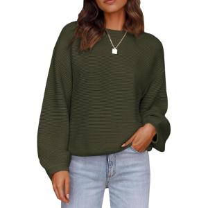 imagePRETTYGARDEN Womens Fall Sweaters 2025 Casual Loose Crewneck Ribbed Long Sleeve Top Knit Pullover SweaterArmy Green