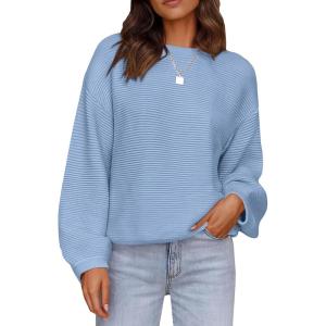 imagePRETTYGARDEN Womens Fall Sweaters 2025 Casual Loose Crewneck Ribbed Long Sleeve Top Knit Pullover SweaterSky Blue