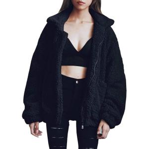 imagePRETTYGARDEN Womens Fashion Winter Coats Sherpa Fleece Faux Fur Shearling Oversized Trendy Jackets Warm Outerwear ClothingBlack