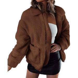 imagePRETTYGARDEN Womens Fashion Winter Coats Sherpa Fleece Faux Fur Shearling Oversized Trendy Jackets Warm Outerwear ClothingBrown