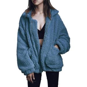 imagePRETTYGARDEN Womens Fashion Winter Coats Sherpa Fleece Faux Fur Shearling Oversized Trendy Jackets Warm Outerwear ClothingDark Blue