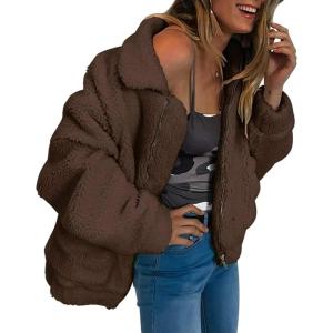 imagePRETTYGARDEN Womens Fashion Winter Coats Sherpa Fleece Faux Fur Shearling Oversized Trendy Jackets Warm Outerwear ClothingDark Coffee